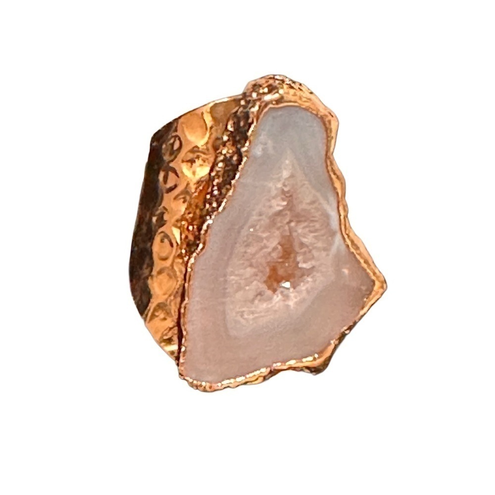 18K Gold Plated Natural Stone Irregular Geode Crystal AdjustableRing “Listing B” - Picture 10 of 16